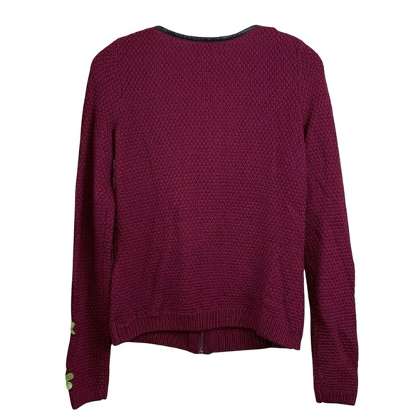 Tahari Merino Wool Knit Faux Leather Tassel Cardigan Sweater Red Black Size XS - Picture 2 of 7